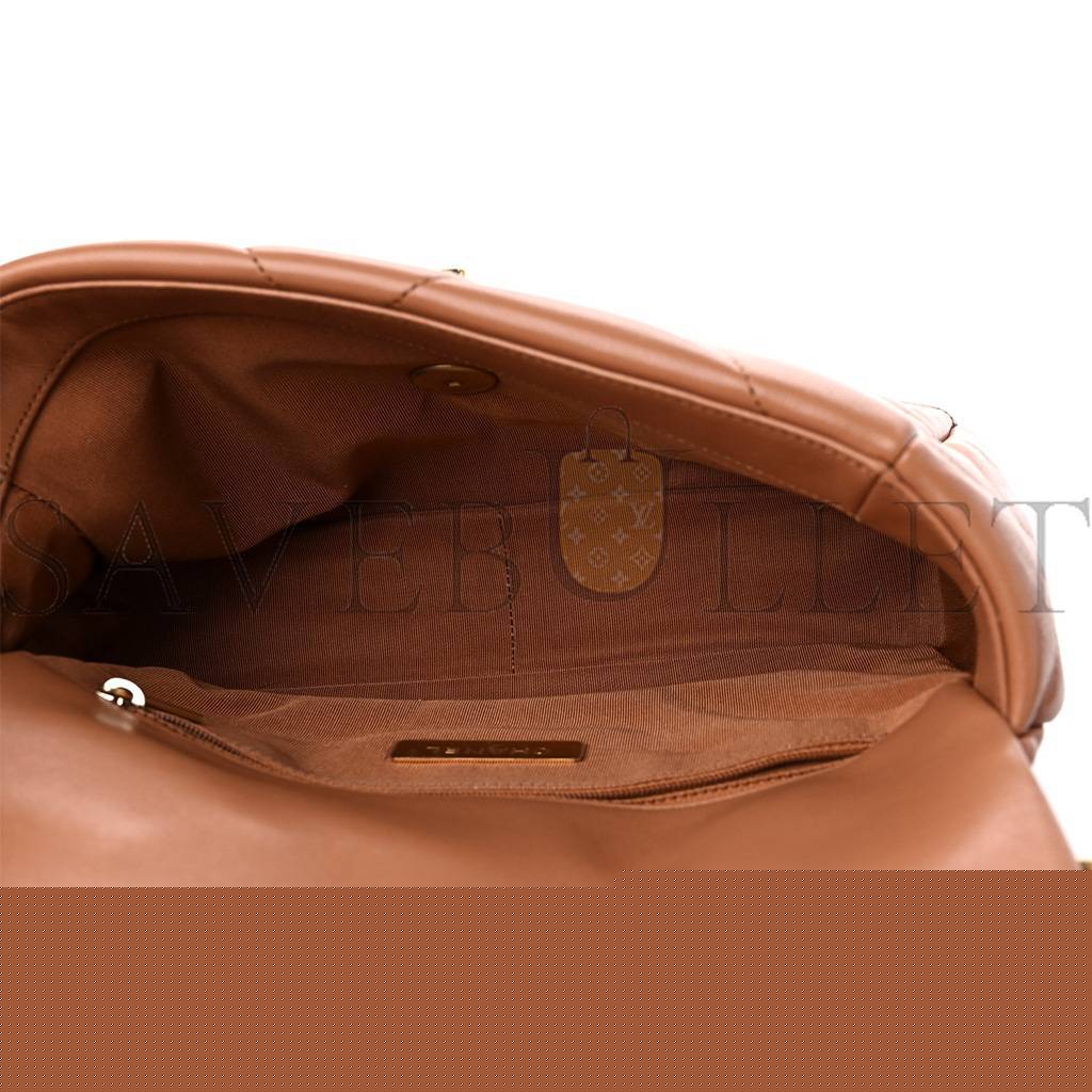 Ch*el master lambskin quilted medium Ch*el 19 flap brown as1160 (26*16*9cm)